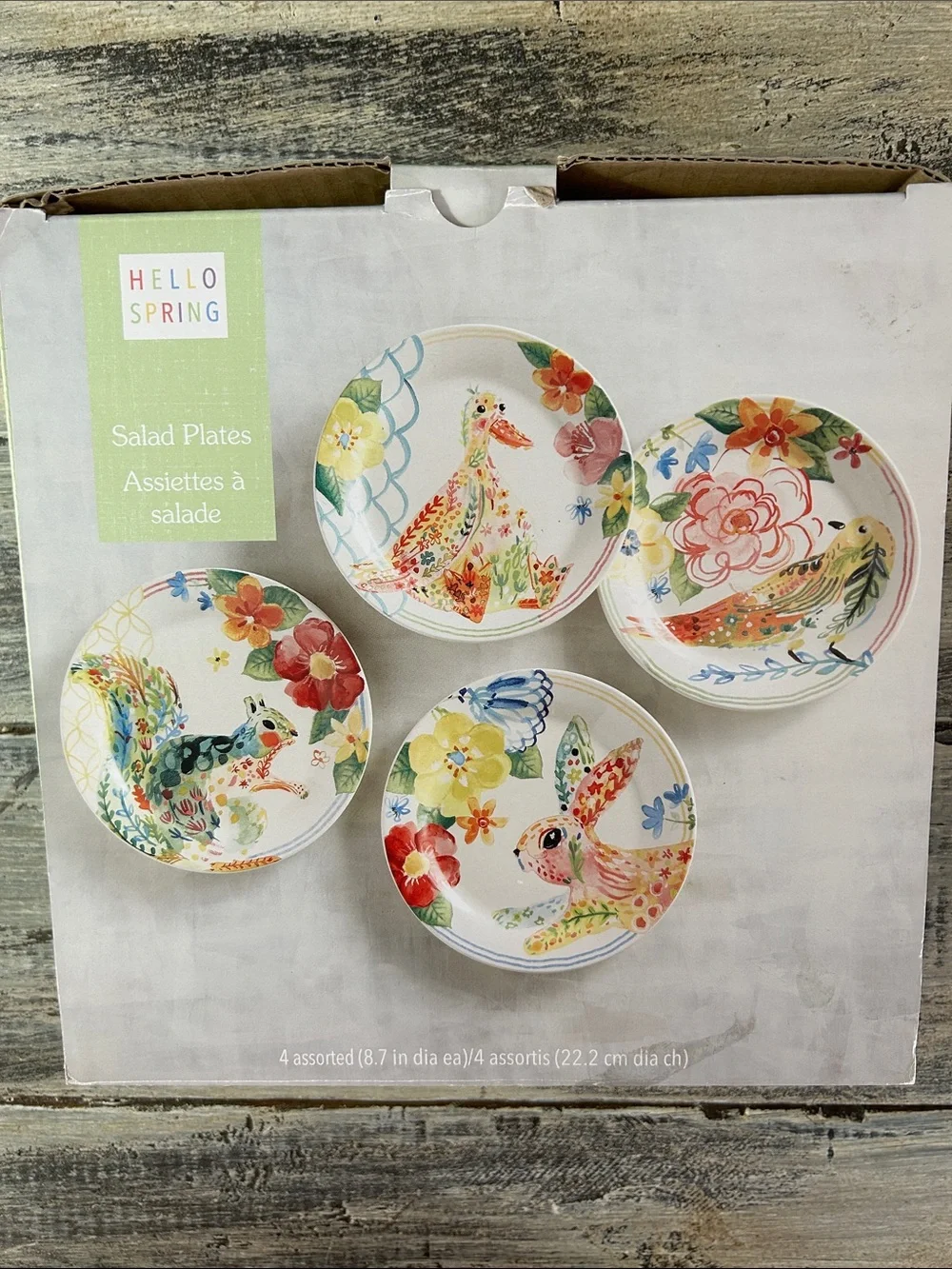 Pier 1 Colorful Floral Animals Ironstone Salad Plates Set of 4